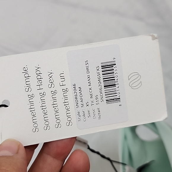 Something Navy Tie Neck Maxi Dress Seafoam Color Size XS - Picture 9 of 10